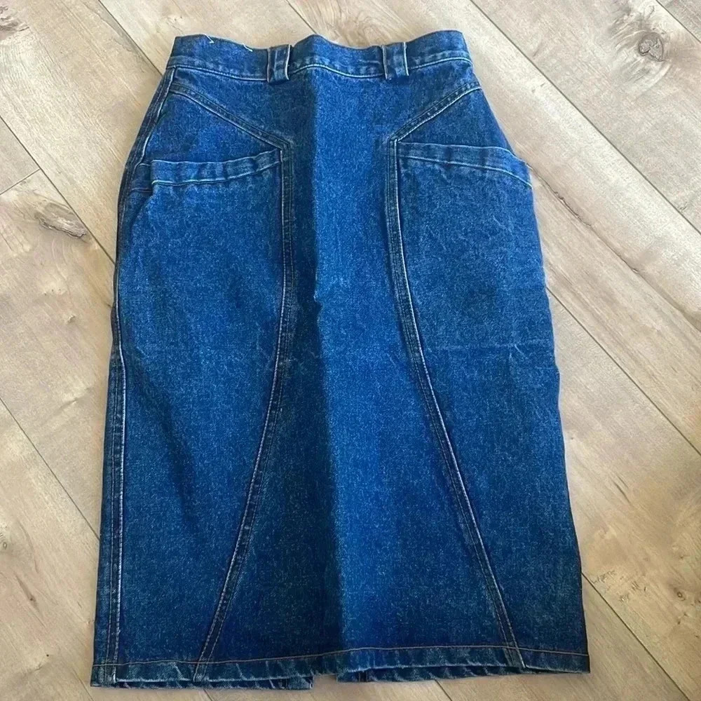 Vintage Y2K Jordache MIDI Denim Skirt Front Slit Sz 9/10 - Picture 6 of 7